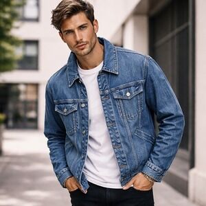 G-Star RAW Flight Combat Denim Jacket Mens Size Medium Blue Utility Trucker Coat